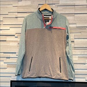 Belong Designs Powell Fleece Gray and Blue Quarter-Zip Pullover, Size L